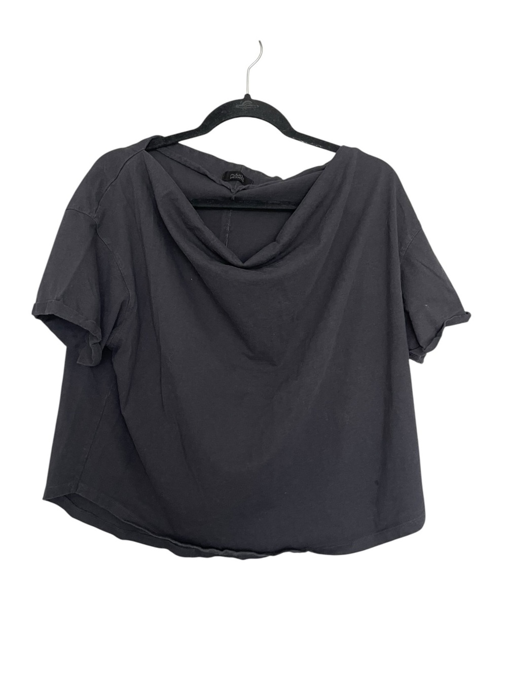 nuuds Black Short Sleeve Cowl Neck Tee